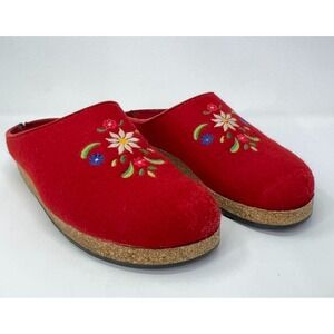 Haflinger Secret Garden Wool Felt Clogs Womens 41 US 10 Cork Sole Red SlipOn